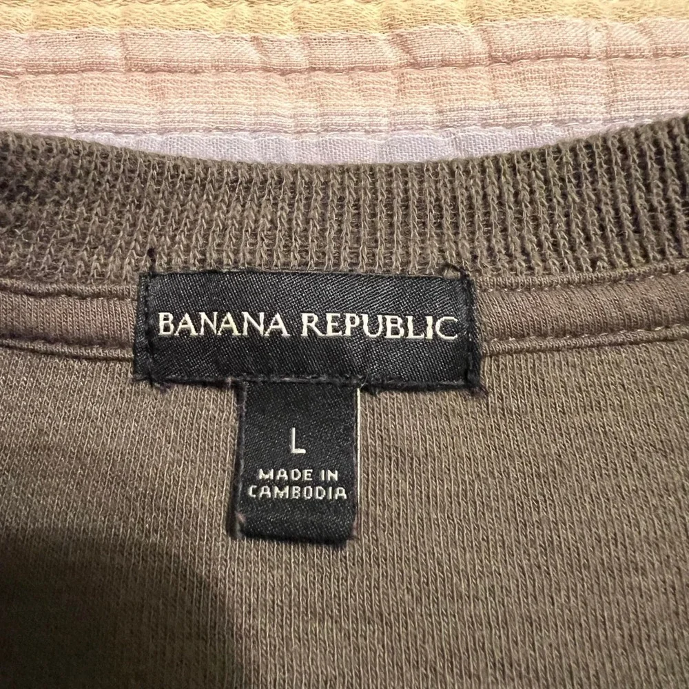 Banana Republic Men Olive Green Long Sleeve Crew Neck T-Shirt Size L